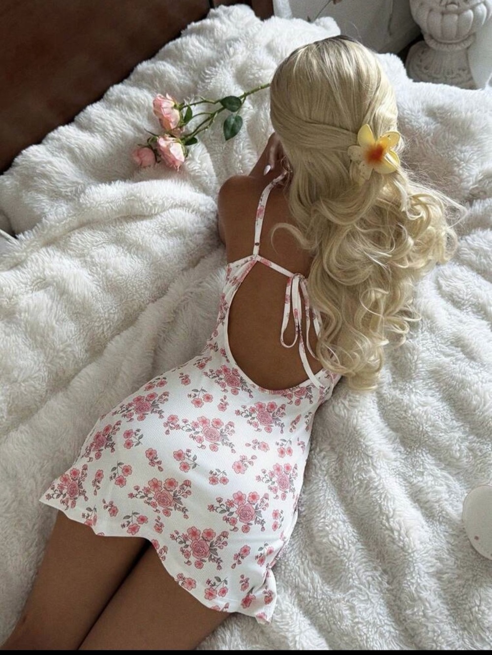 Floral Spaghetti-Strap Mini Dress in White and Pink